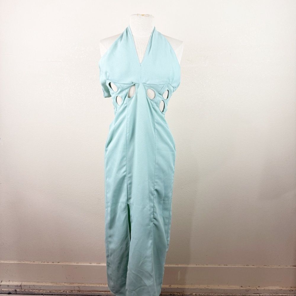 Vintage 60s/70s Mod Halter Midi Slit Cut Out Dress Side 0